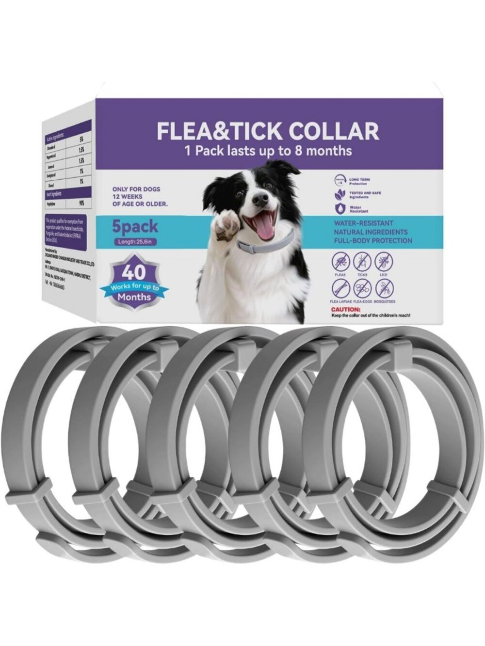 Waterproof Flea & Tick Collar for Dogs - 5 Pack, Adjustable, Natural Oils, All